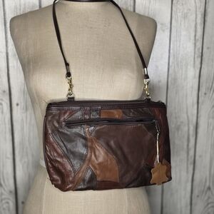 Vintage CAPEZIO Genuine Leather Patchwork Crossbody Bag Brown Boho Multi-Tone